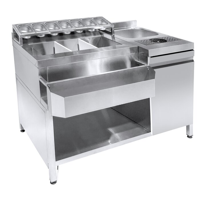 Combisteel Cocktail bar station incl. spoelbak, glazenspoeler, GN-bakken en speedrail voor flessen