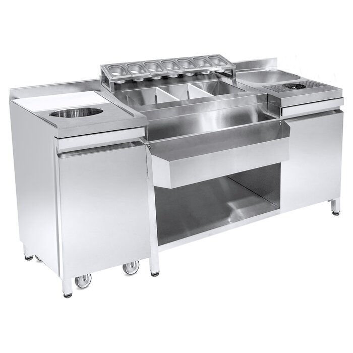 Combisteel Cocktail bar station incl. spoelbak, glazenspoeler, GN-bakken, speedrail voor flessen, snijplank en afvalbak