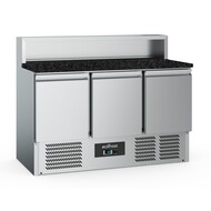 PIZZAWERKBANK 3 DEURS 8x1/6GN PAN ZWART GRANIET WERKBLAD