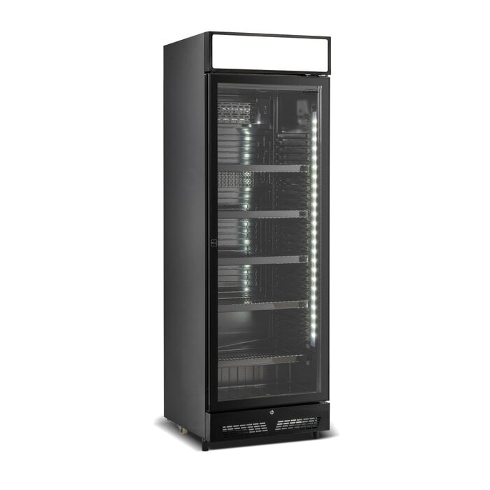 Combisteel Drankenkoelkast 1 glasdeur zwart met lichtbak sve-450 blc