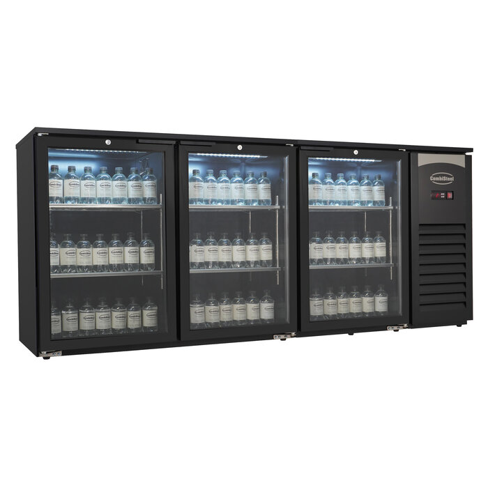 Combisteel Barkoeler 3 glasdeuren zwart 470l LED