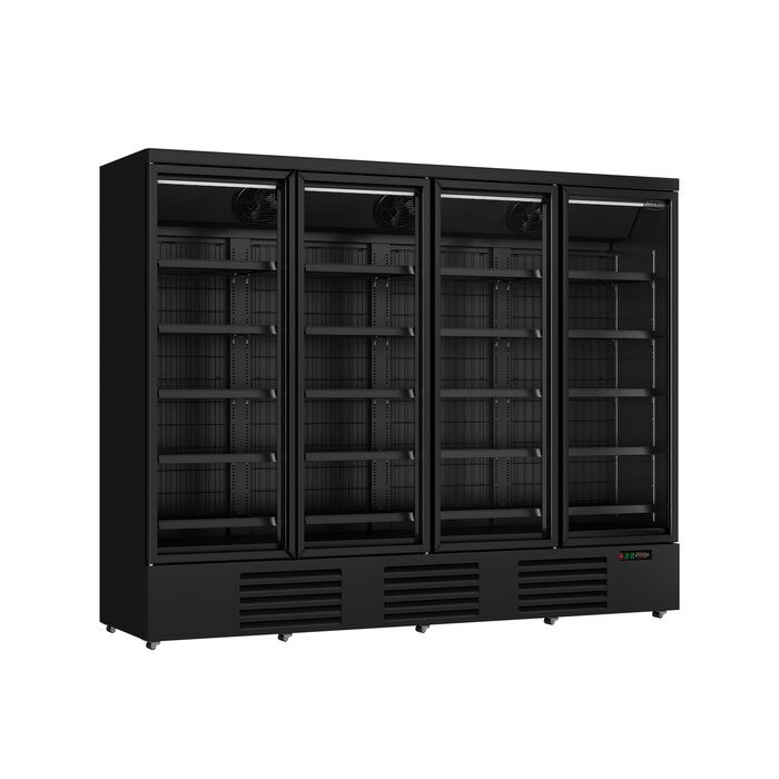 Combisteel VRIESKAST 4 GLASDEUREN ZWART JDE-2025F BL *TRANSPORT OP AANVRAAG* **Let op, er is sprake van een hogere inschakelstroom waardoor een automaat met C karakteristiek noodzakelijk is.**