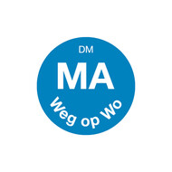Volledig oplosbare sticker 'ma weg op wo' 19 mm 500/rol – per 12 stuks