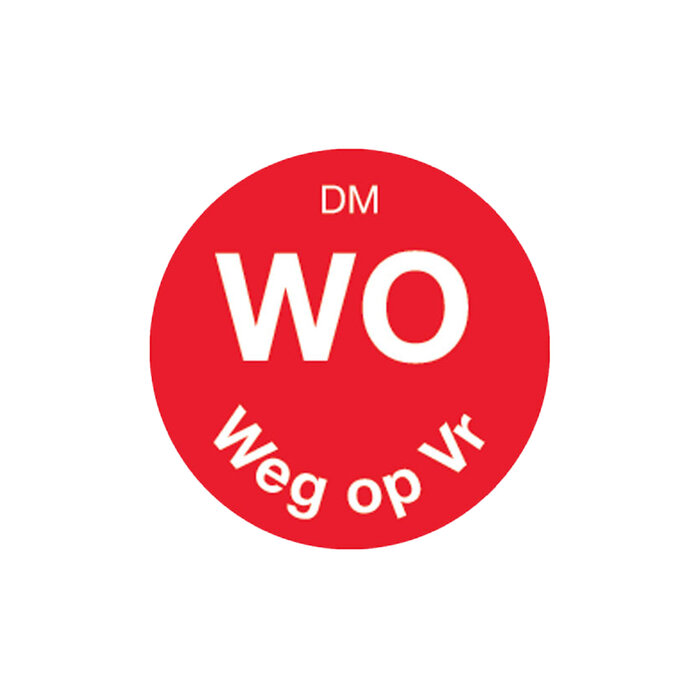 Stylepoint Volledig oplosbare sticker 'wo weg op vr' 19 mm 500/rol – per 12 stuks