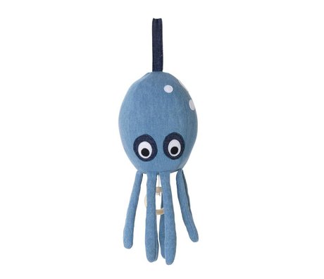 Ferm Living Muziekmobiel Octopus blauw katoen 30x12cm
