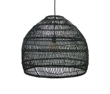 HK-living Hanglamp handgevlochten zwart riet 60x60x50cm
