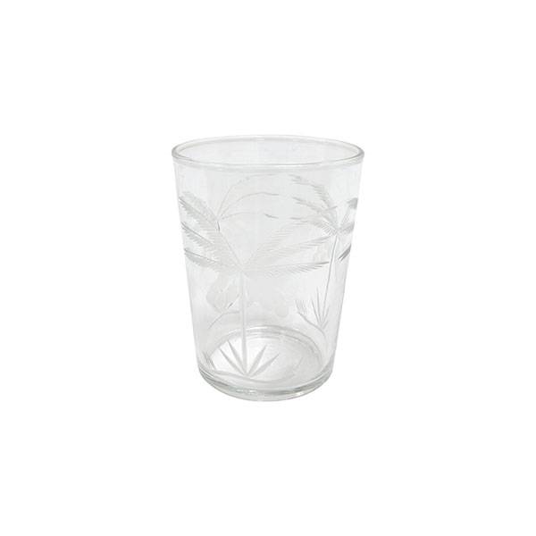 HKliving Drink glass engraved with palms transparent glass 7.5x7,5x9