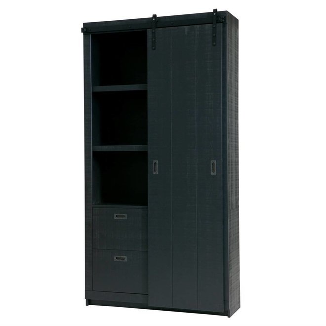 Lezen Gluren Scorch Slide cupboard Barn black wood 122x37x230cm - Wonen met LEF!
