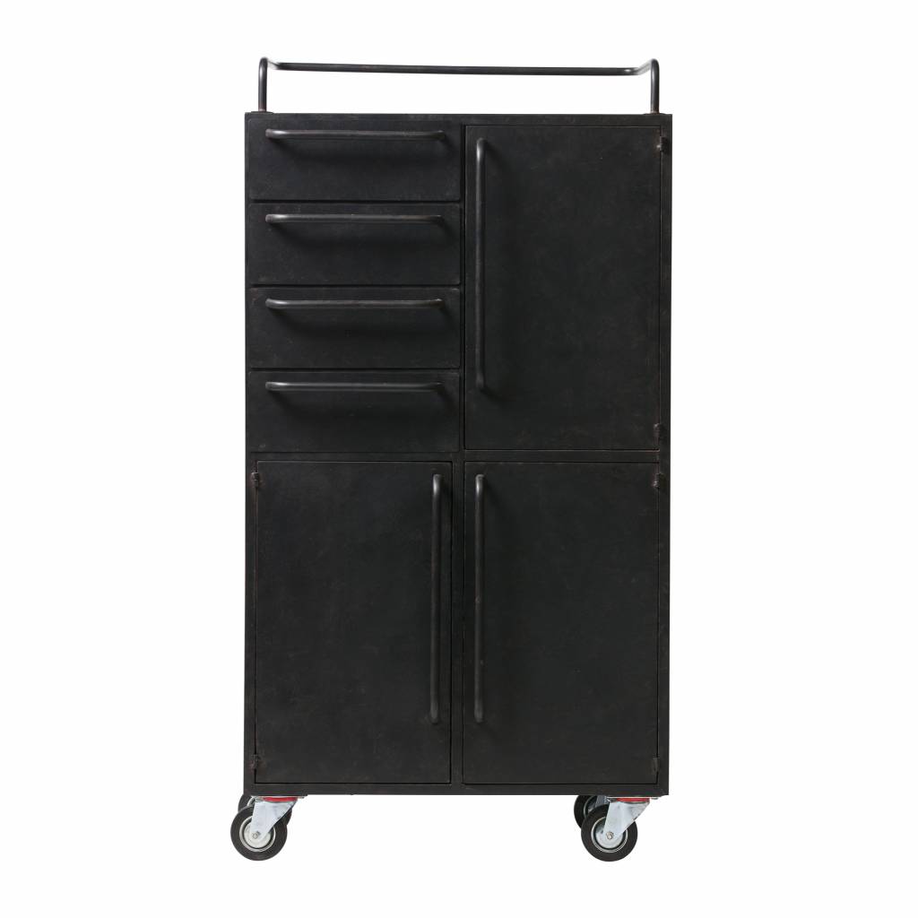 verliezen Volgen deze Cabinet black beauty on wheels black metal 144x75x39cm - Wonen met LEF!