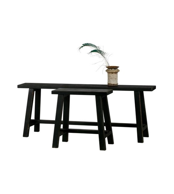 lef collections bankje mara vintage zwart hout 129,5x29,5x49,5cm