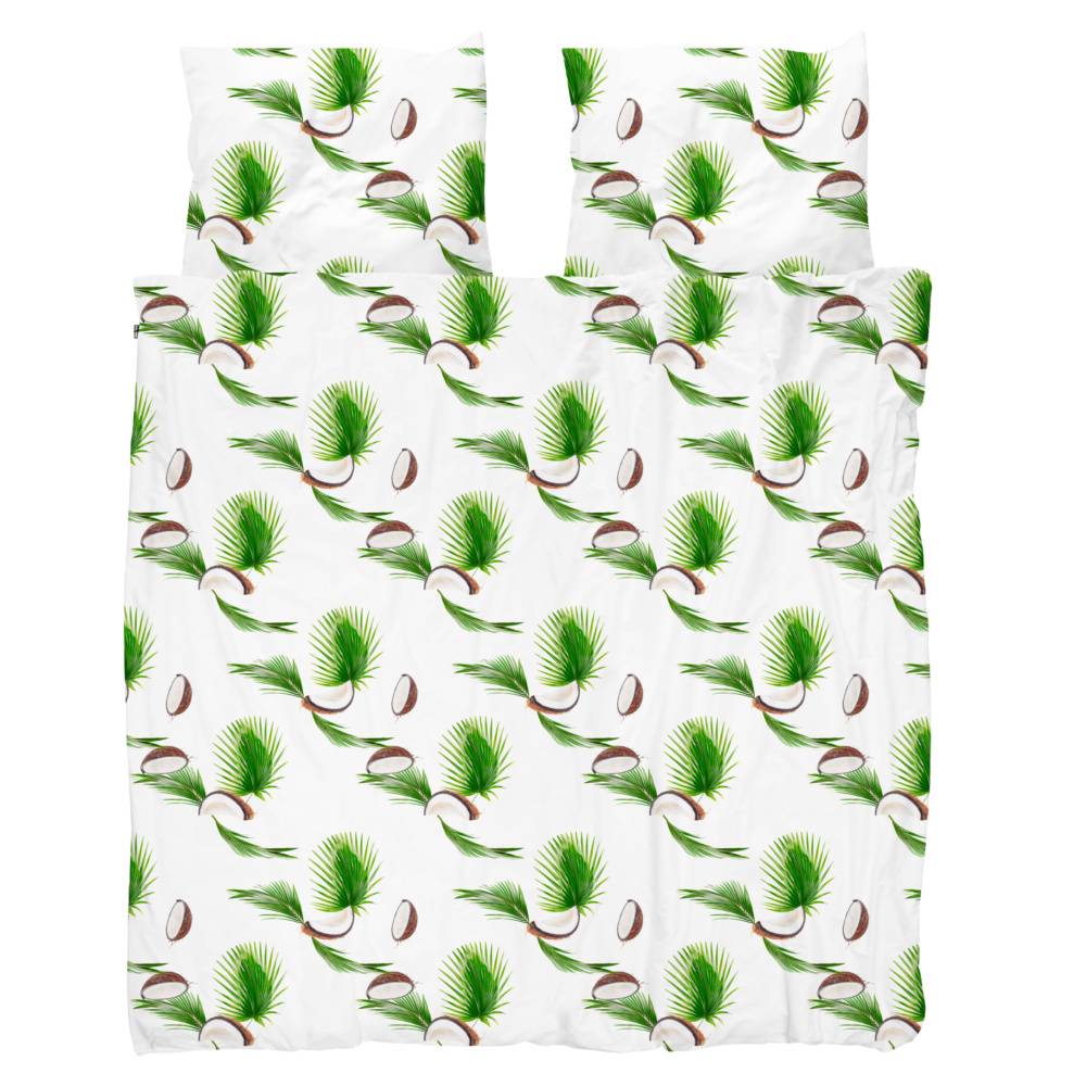 Snurk Beddengoed Enveloppe De Couette Noix De Coco Blanche En Coton Vert 200x200 220cm Taie D Oreiller Incluse 60x70cm Wonen Met Lef