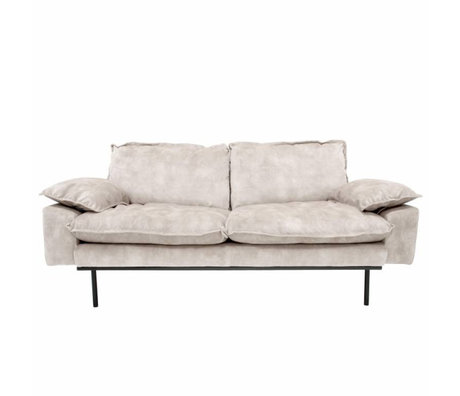 HK-living Bank retro sofa 2-zits crème fluweel 175x83x95cm