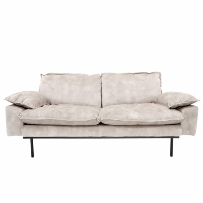 zij is Sicilië Paar Bank retro sofa 2-zits crème fluweel 175x83x95cm - wonenmetlef.nl