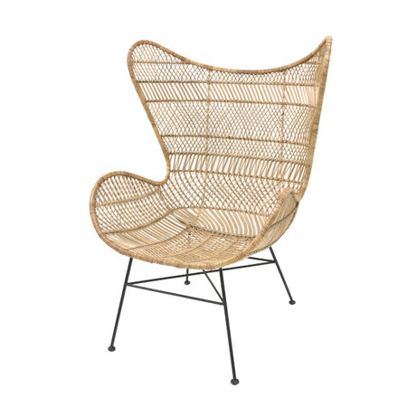 HK-living Stoel Bohemian naturel bruin rotan Egg chair 74x82x110cm