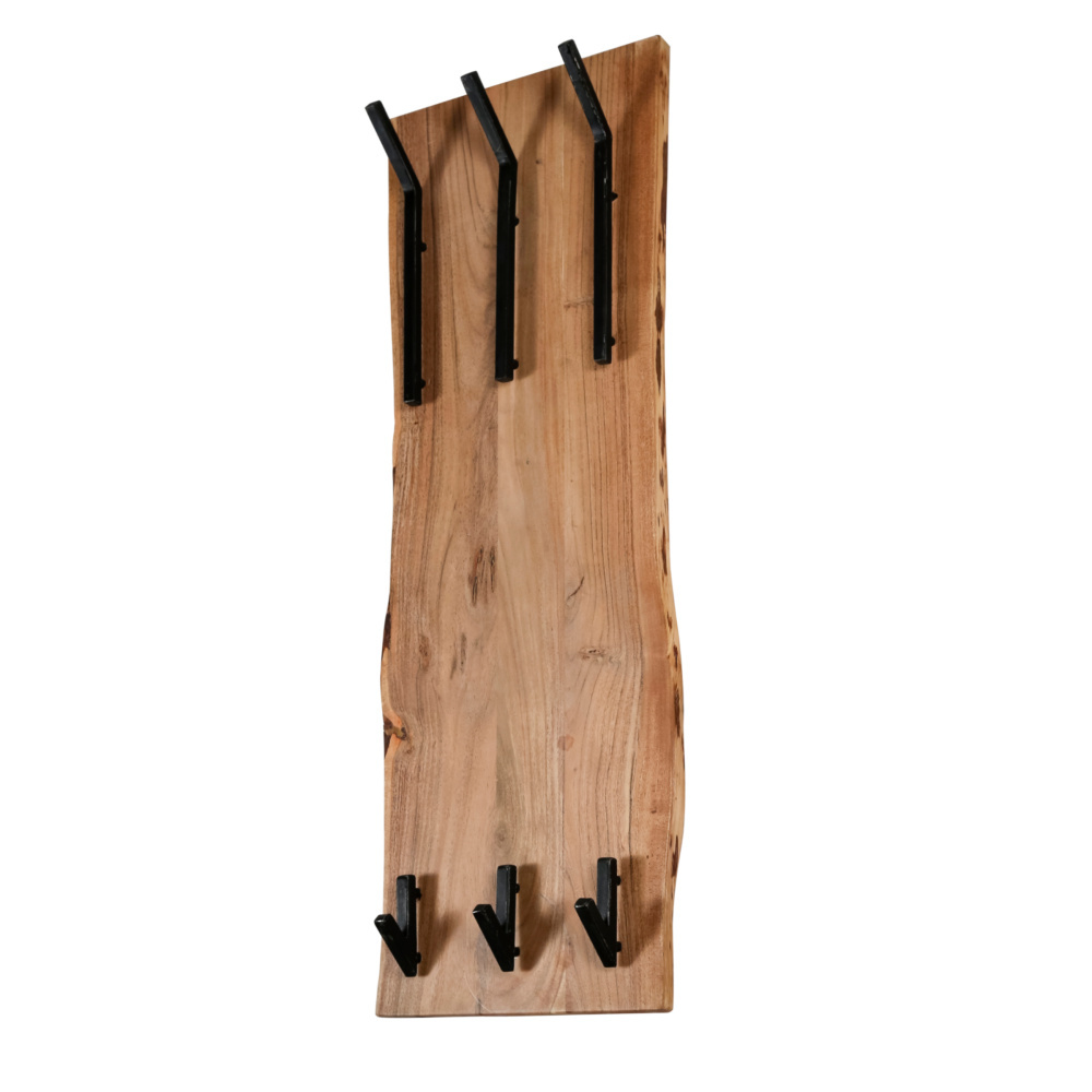 leven wandelen op gang brengen Kapstok Emma naturel bruin hout metaal 2x3 haken 35x12x100cm -  wonenmetlef.nl