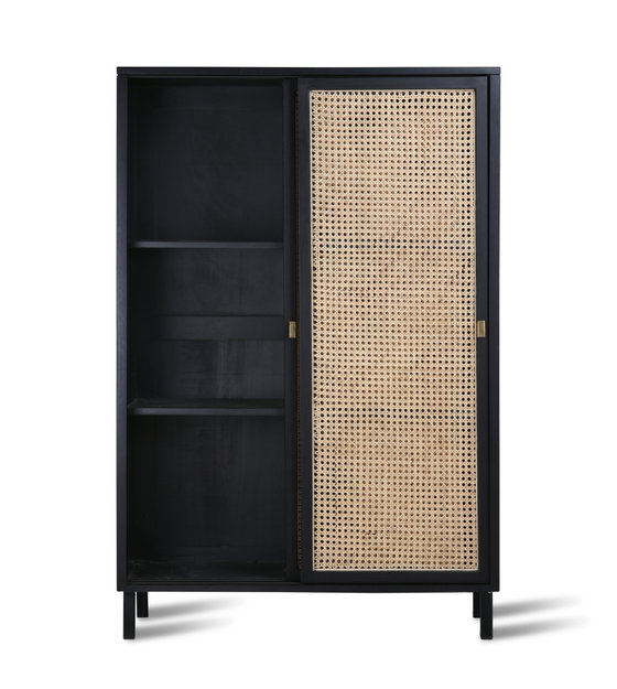 Hk Living Cabinet Porte Coulissante Sangle Bois Noir 95x40x140cm