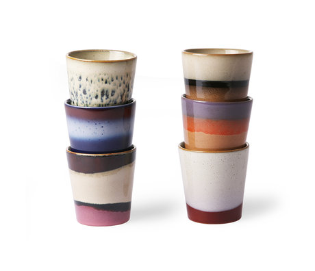 HK-living Ceramic mugs' 70's style set of 6