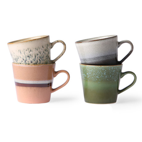 HK-living Cappuccino Becher 70er Jahre mehrfarbig Keramik 4er Set