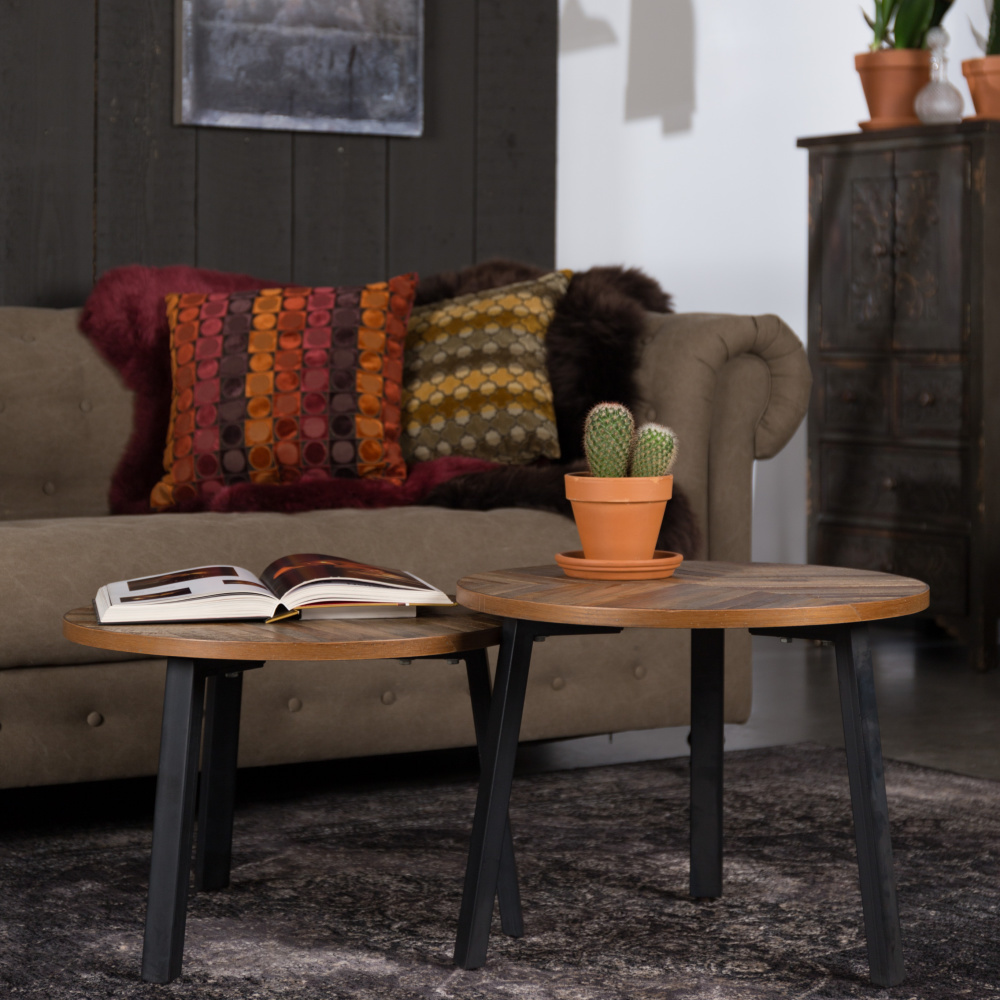 pastel Dwang Downtown Dutchbone Coffee table Mundu brown wood set of 2 - Wonen met LEF!