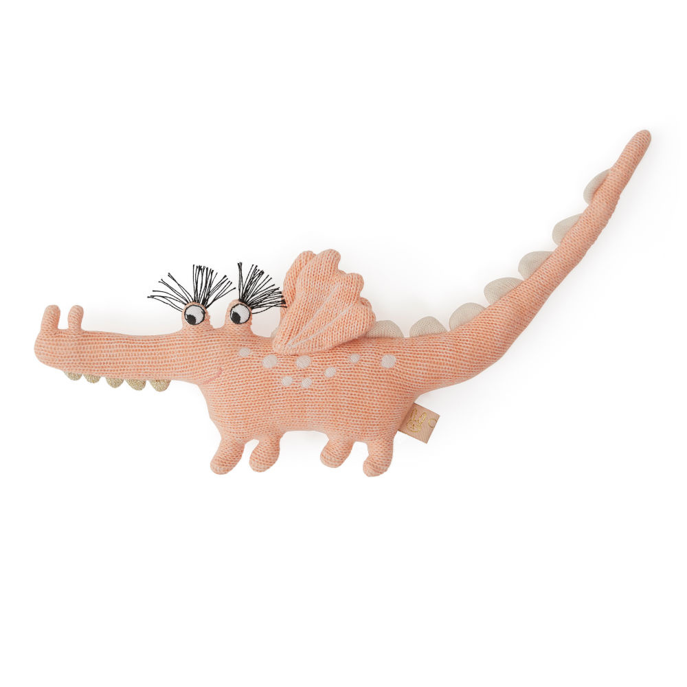 Oyoy Hochet Baby Yoshi Textile Rose 26x17cm Wonen Met Lef