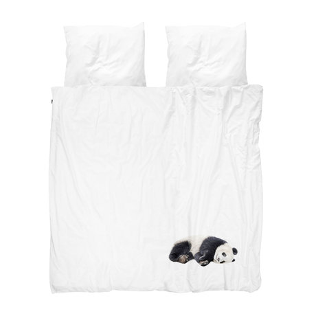 Snurk Beddengoed Housse de couette Lazy Panda flanelle noire et blanche 240x200 / 220cm