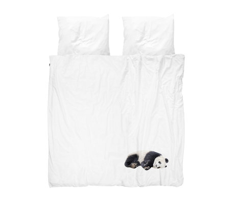 Snurk Beddengoed Housse de couette Lazy Panda flanelle noire et blanche 260x200 / 220cm