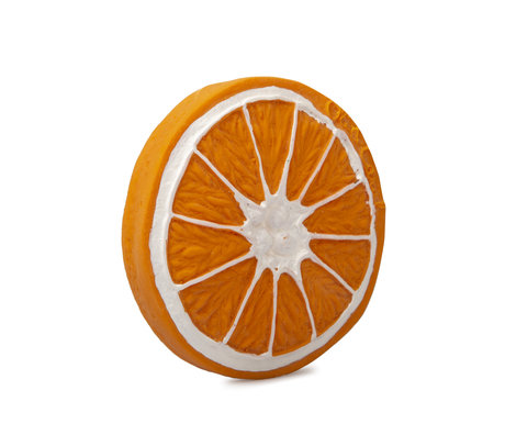 Oli & Carol Bad en bijtspeeltje Clementino de sinaasappel oranje wit natuurlijk rubber Ø8,3x1,2cm
