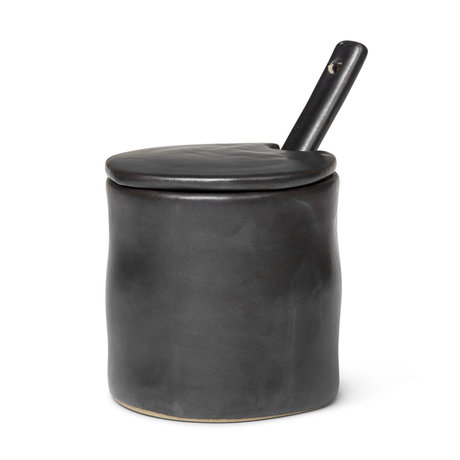 Ferm Living Storage jar Flow black glazed porcelain Ø7.5x8x8cm