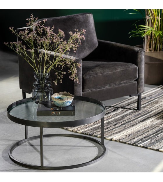 Dutchbone Table Basse Boli Verre Fer Noir O70x30cm Wonen Met Lef