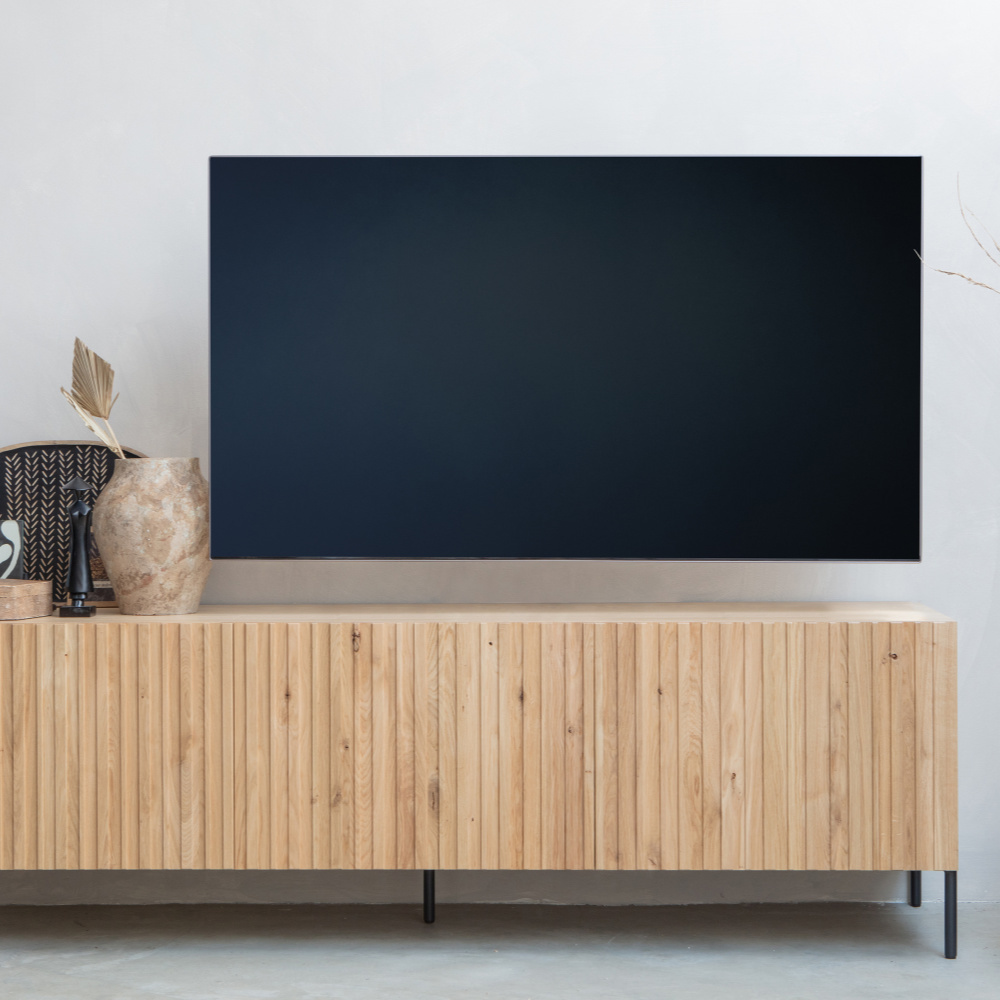 het einde Verzoenen Nodig hebben Tv meubel Gravure naturel bruin hout metaal 180x46x56cm - wonenmetlef.nl