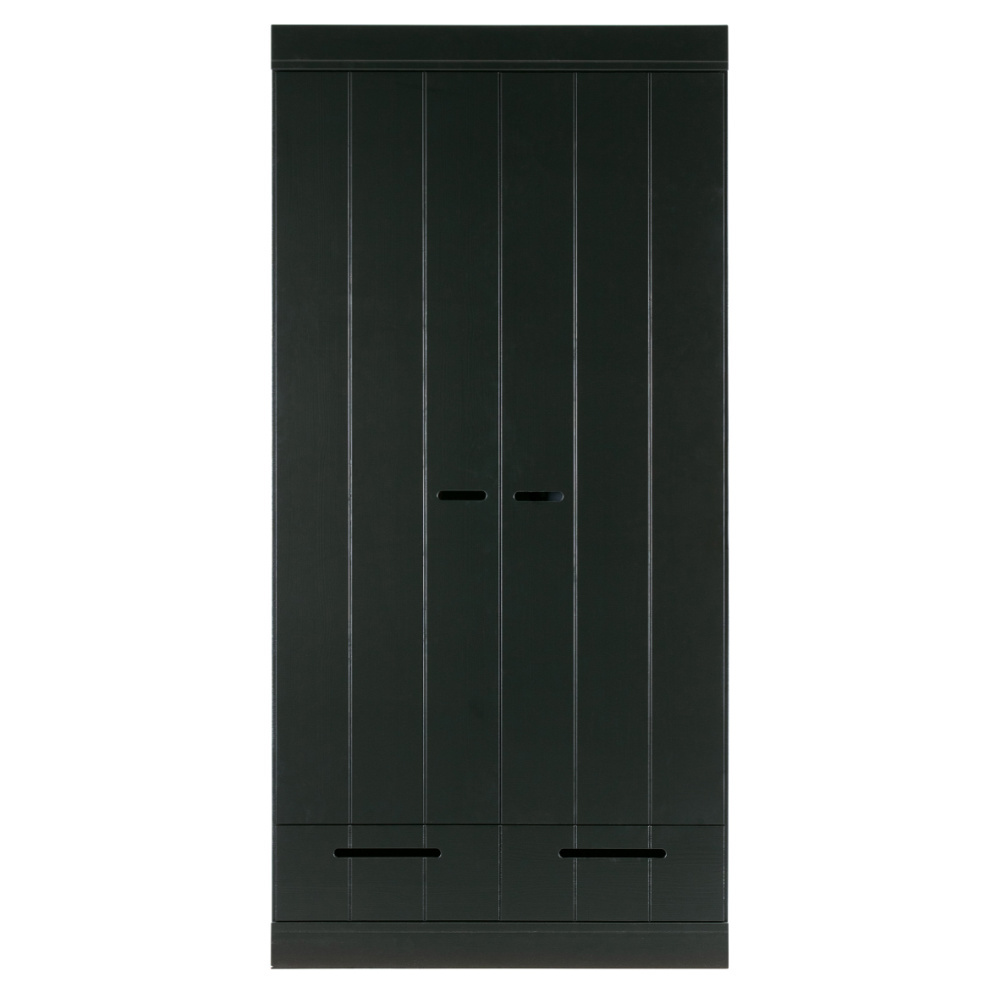 Matroos Traditioneel interieur Kledingkast Connect 2 deurs + lade strokendeur zwart grenen 195x94x53cm -  wonenmetlef.nl