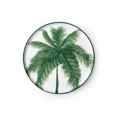 HK-living Bord Palms Bold & Basic Ceramics Wit Groen Keramiek Ø22x1,5cm