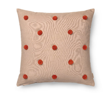 Ferm Living Cushion Dot Tufted Camel Brown Red Cotton 50x50cm