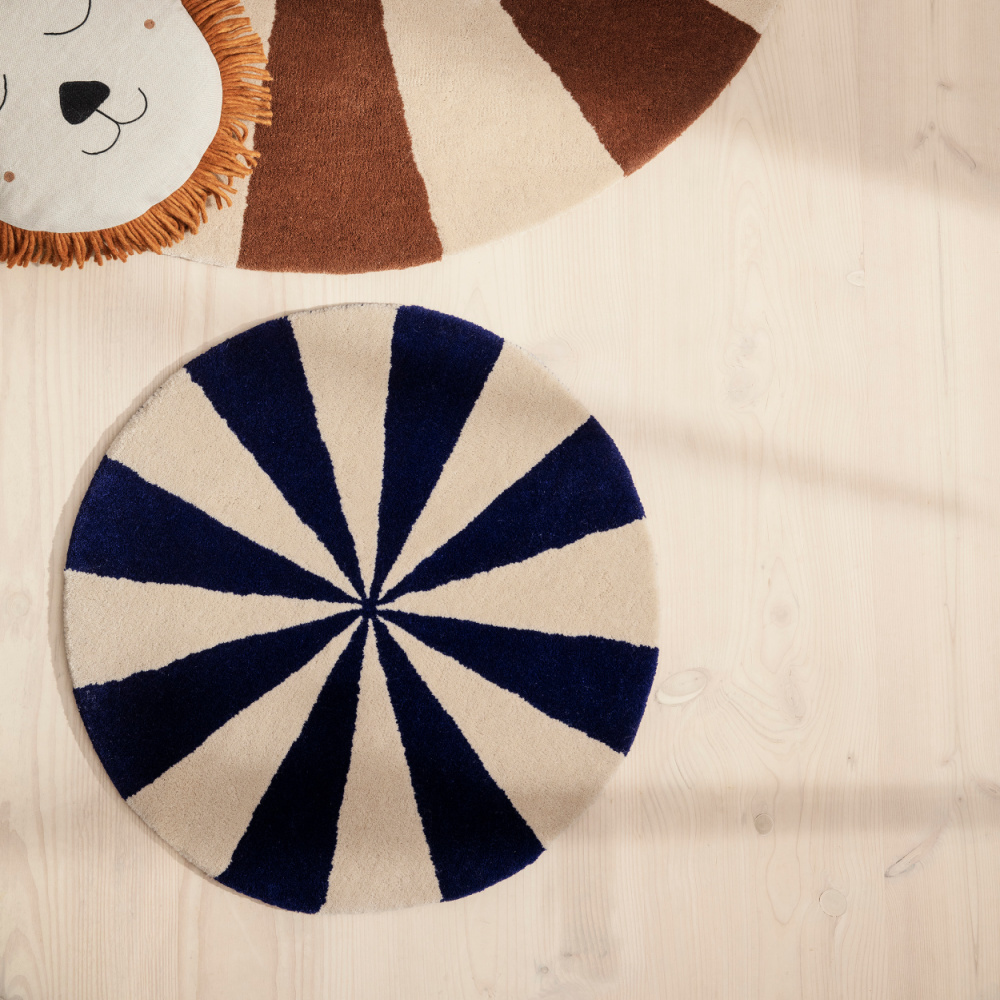 Ferm Living Kinder Vloerkleed Arch Tufted Small Blauw Gebroken Wit Katoen ø70x70cm - Afbeelding 2