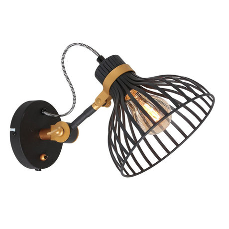 Anne Lighting Wandlamp AN 1-L Zwart Goud Metaal 22x22x30cm