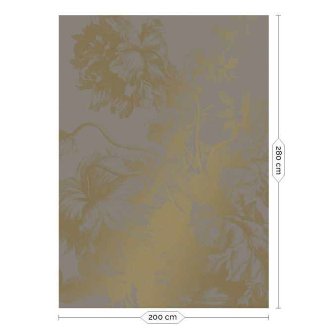 Behangpaneel Engraved Flowers Grijs Vliesbehang 200x280cm (4 sheets)