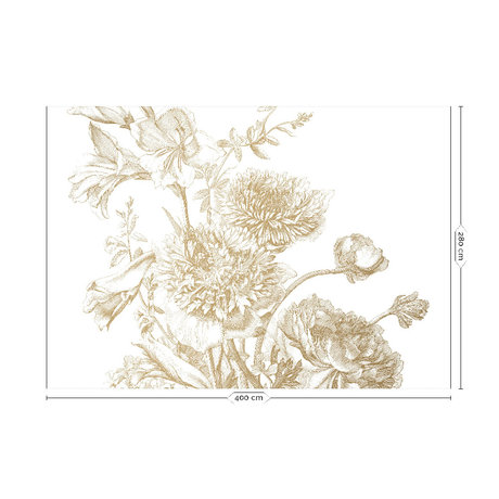 KEK Amsterdam Behangpaneel Engraved Flowers Wit Vliesbehang 400x280cm (8 sheets)