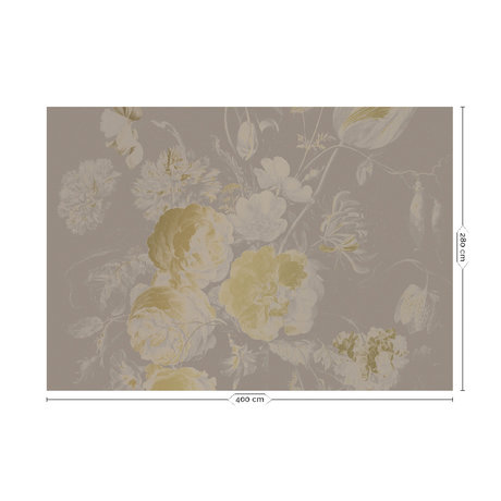 KEK Amsterdam Behangpaneel Golden Age Flowers Grijs Vliesbehang 400x280cm (8 sheets)