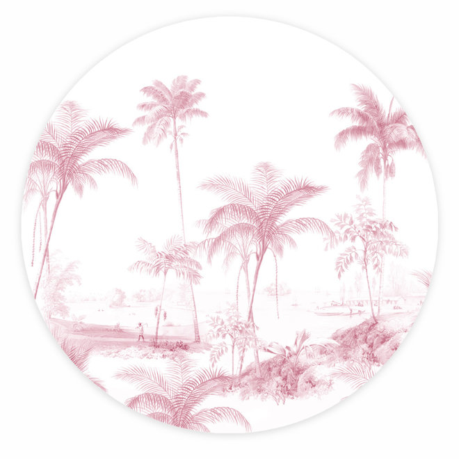Behangcirkel Exotic Palms Pink Wit Roze Vliesbehang ø142,5cm