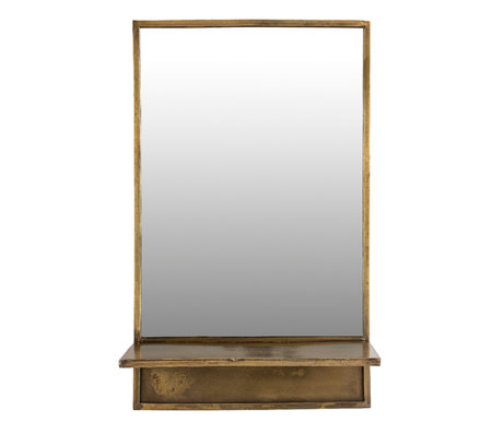 LEF collections Mirror With Shelf Alex Rectangular Brass Glass Steel 37x15x61cm