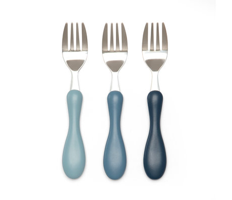 Sebra Kinderbestek vorken set van 3 poeder blauw staal plastic 14,5cm