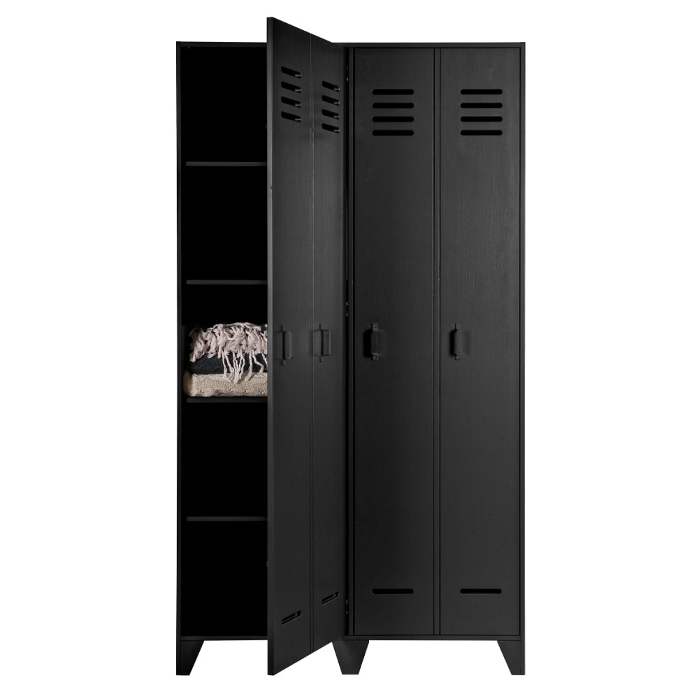 WOOOD Locker cabinet Stijn Black Pine 187x103x40cm Wonen met LEF!