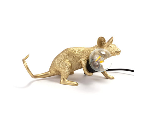 Seletti Tafellamp Mouse Lying Down USB Goud Aardewerk 6,2x21x8,1cm