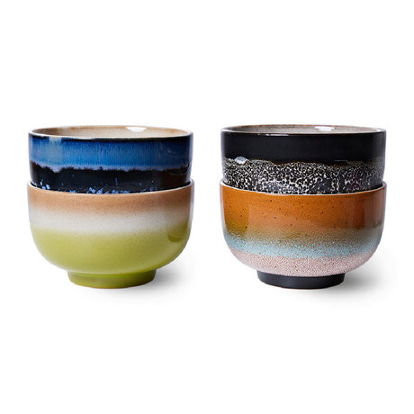 HK-living Schale Groovy 70er Multicolor Keramik Ø13,5x8cm 4er Set