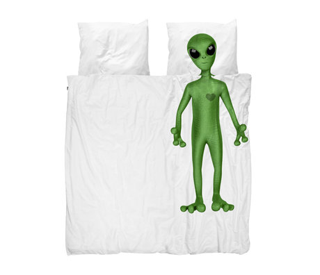snurk beddengoed Dekbedovertrek Alien wit groen katoen 200x200/220cm