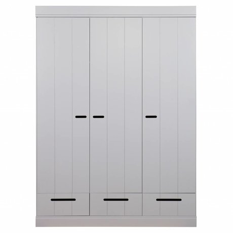 LEF collections Kledingkast Connect 3 deurs strokendeur met lades beton grijs grenen 195X140X53cm