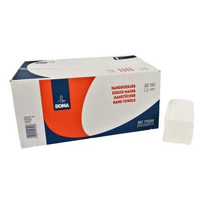 Singlefold handdoekjes - zuiver tissue - 2 laags - 24 x 21 cm - WIT - 4000 stuks (20 x 200)