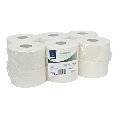 Mini Jumbo toiletpapier - recycled tissue - 2 laags - 180 m - WIT - 12 rollen