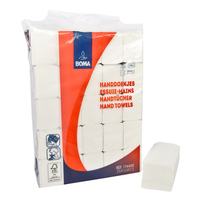 Essuie-mains Multifold - tissu pur - 2 plis - 32 x 20.3 cm - BLANC - 3000 pièces (25x120)