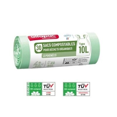 Biozak met draaglussen - 42 x 52 cm - 15µ - 10 l - rol 30 stuks